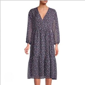 NWOT Madewell Enchanted Floral Georgette Tiered Midi Dress L